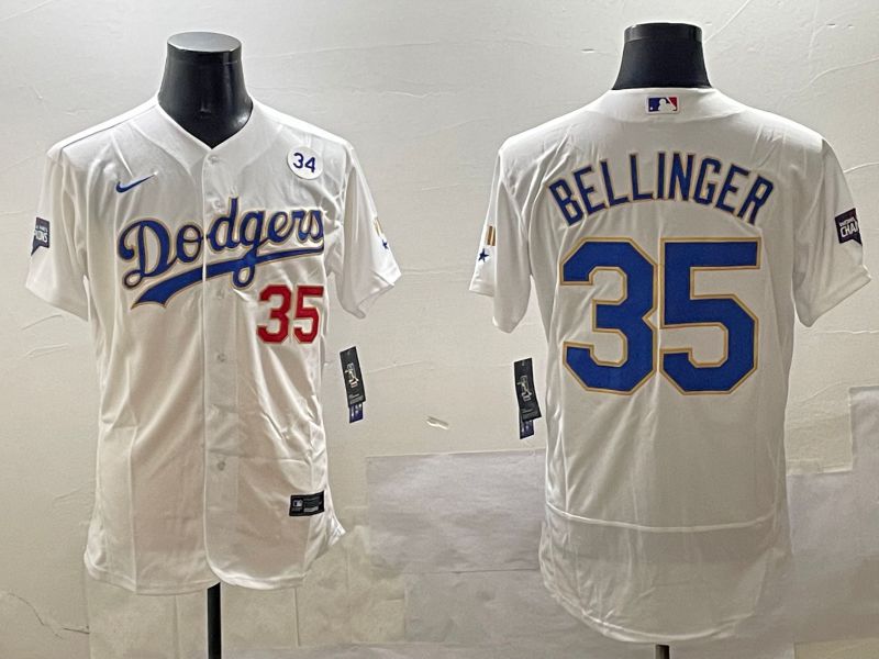 Men Los Angeles Dodgers #35 Bellinger White Gold Elite 2025 Nike MLB Jersey style 9->los angeles dodgers->MLB Jersey